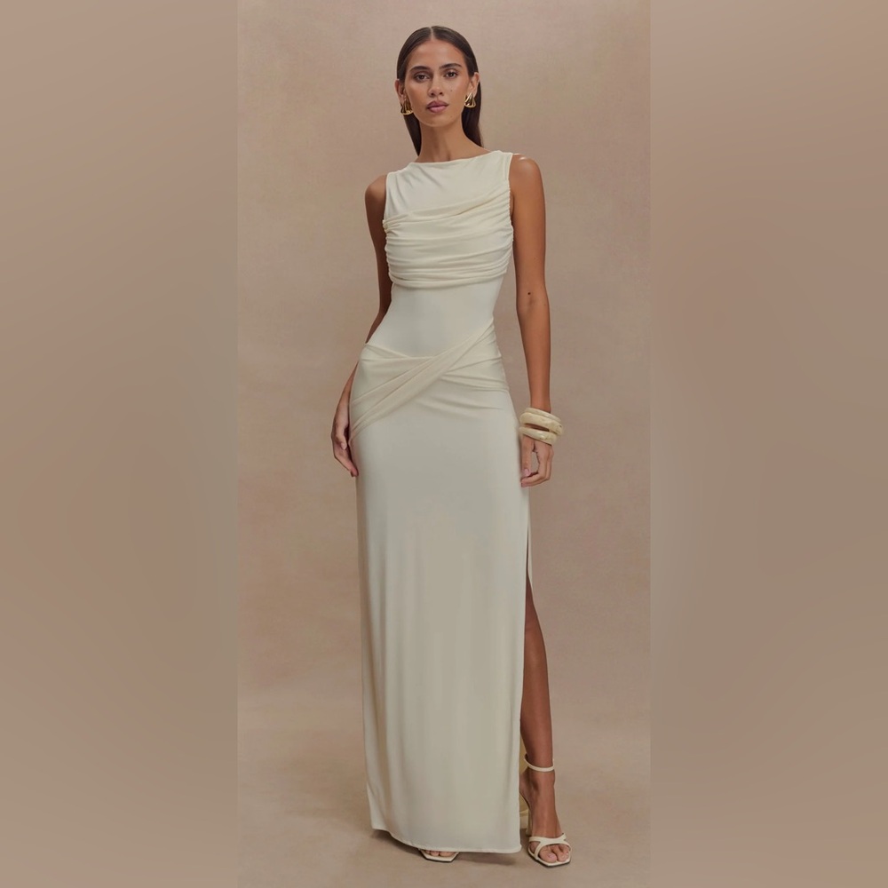 Meshki Henley Slinky Drape Maxi Dress - Ivory